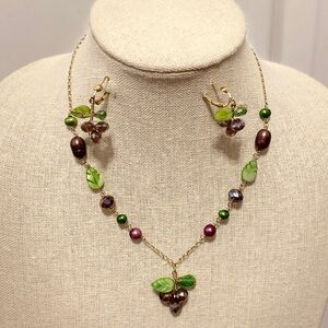Handmade Grape Theme Semi-Precious Necklace and Earrings